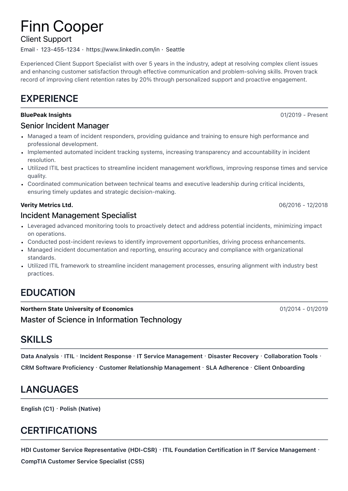 Optimized resume format example